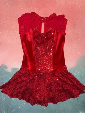 Kids Red velvet mesh Sequin Dance recital Costume Dress rc19840 revolution new